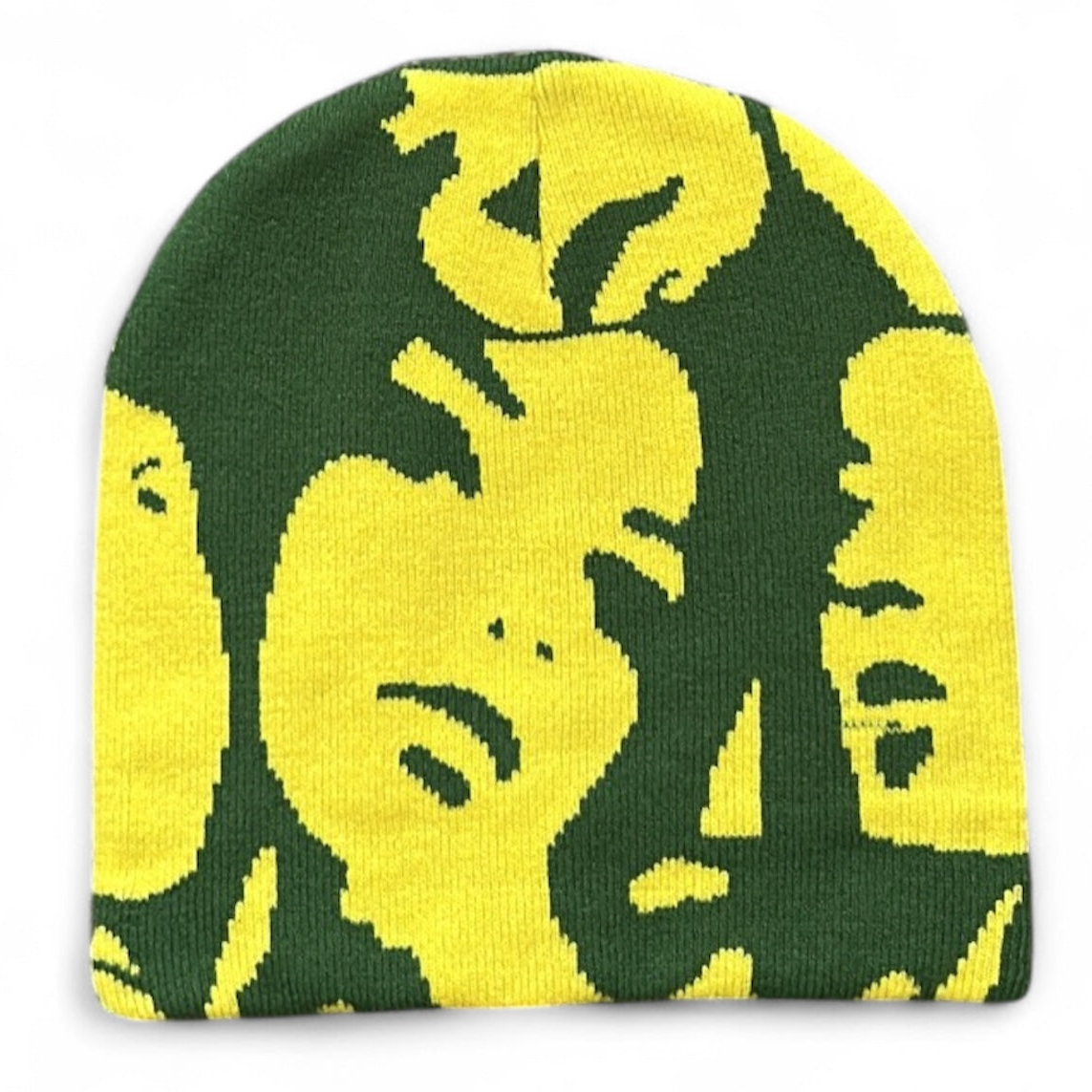 2 Face Beanie Dark Green/Yellow
